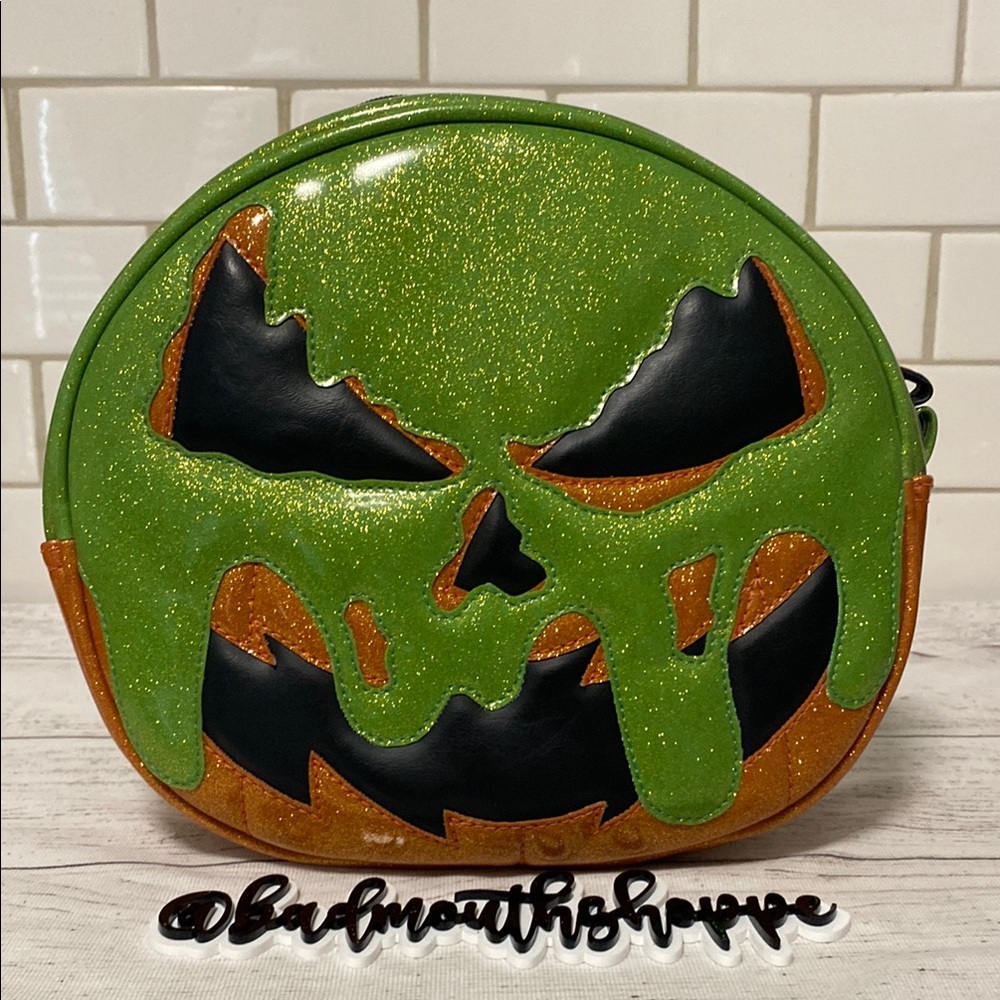 *Love Pain and Stitches Orange Green Slime Angry Pumpkin Halloween Purse